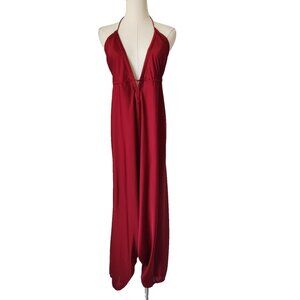 NWT Kyle x Shahida Parides Halter Jumpsuit  Deep V-Neck Viscose Crepe Silk Red